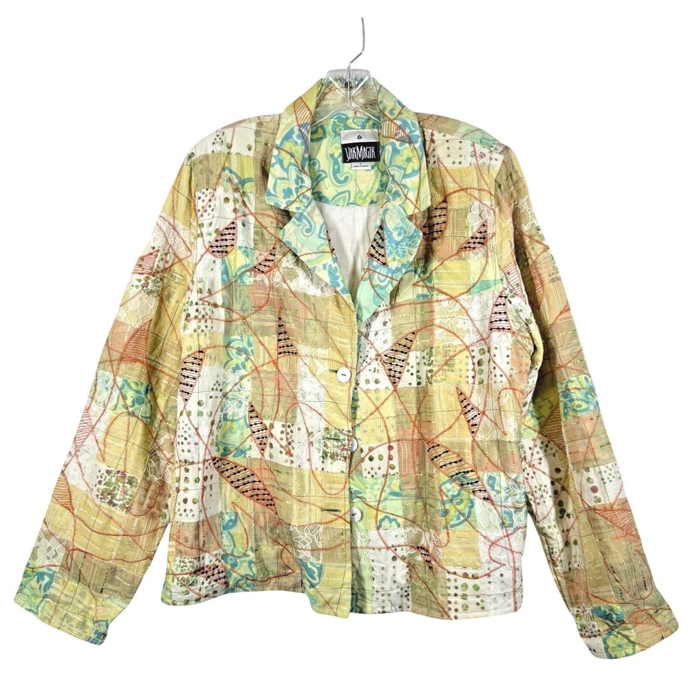 Vintage Yak Magik Embroidered Patchwork Jacket Size L Mixed‎ Media Boho Artsy - Picture 2 of 14
